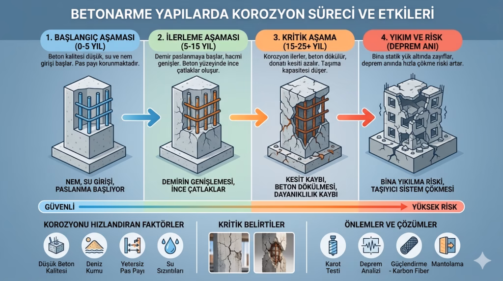 Perdelerde ve kolonlarda paslanma (korozyon) başladı, bina kaç yıl dayanır